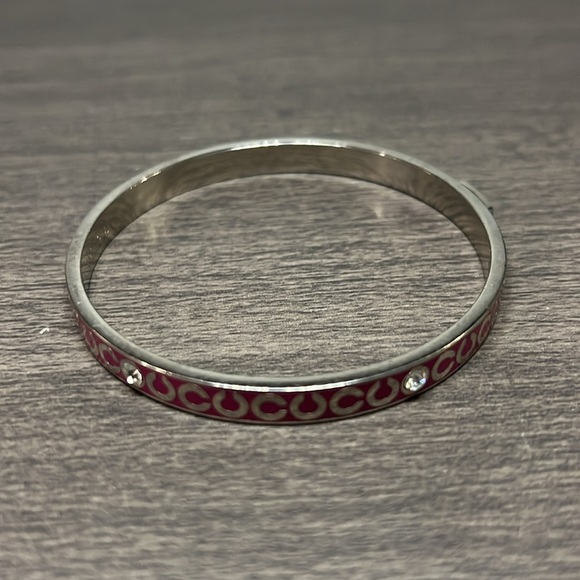 Coach Silver C and Magenta Enamel Bangle Bracelet with Rhinestones - Picture 5 of 5